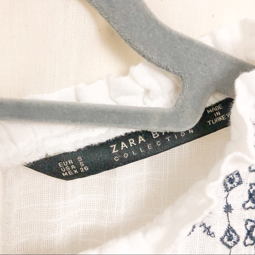 Zara Embroidered Ruffle Linen Top SIZE SMALL - Picture 3 of 5